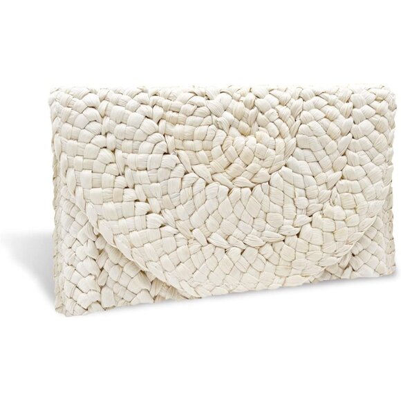 COPY - Women Cream Woven Straw Beach Handbag Envelope Clutch Rattan Clutch - Picture 3 of 7